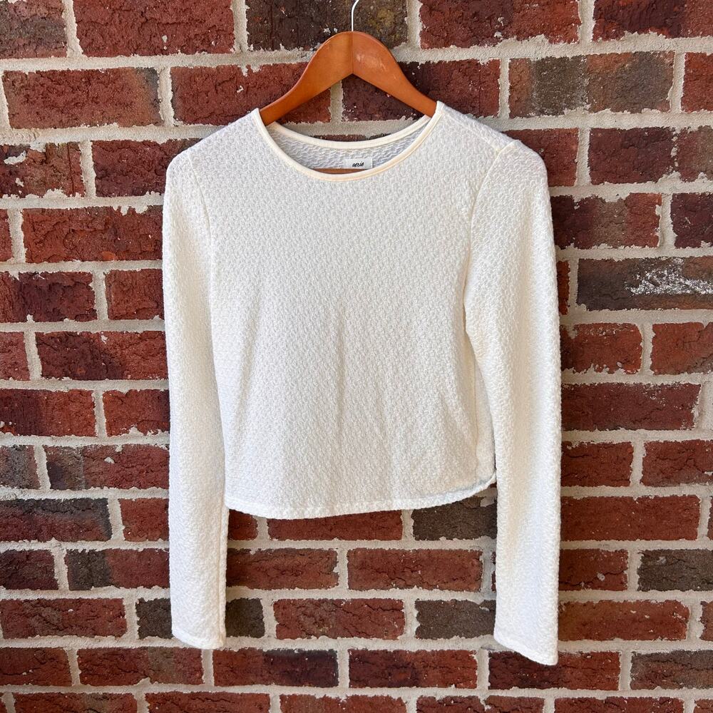 Aerie Cream Textured Long Sleeve Base Layer Shirt Size Medium